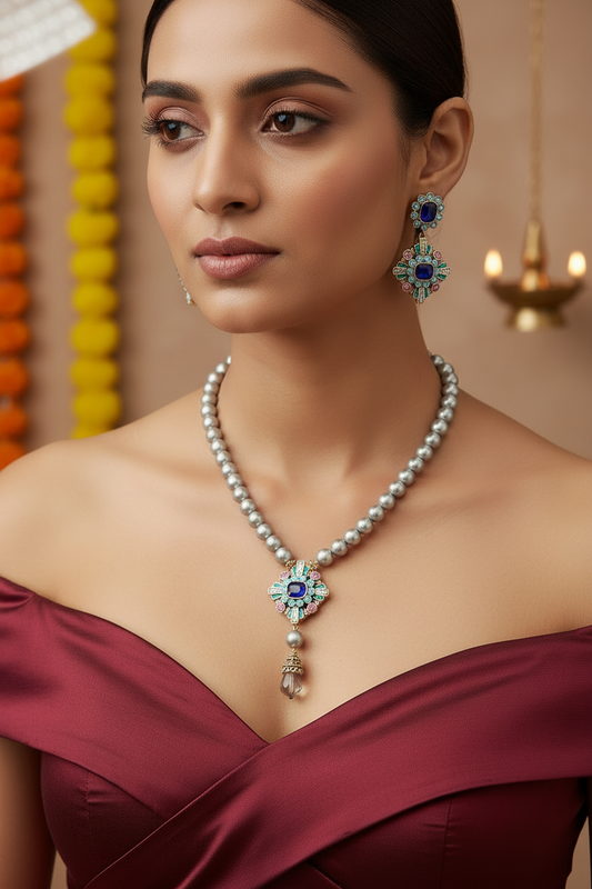 Vivente Royal Blue Gemstone & Pearl Vintage Jewelry Set
