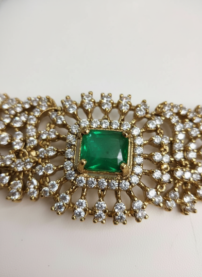 Royal Ruby & Emerald CZ Necklace Set | Gold-Plated American Diamond Bridal Jewelry