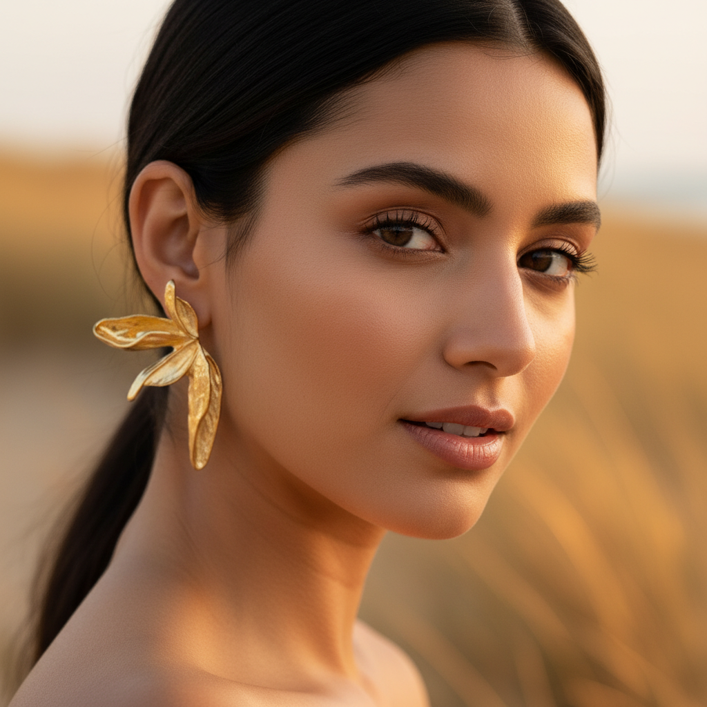 Chic Gold Leaf Drop Statement Earrings