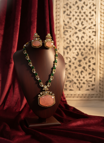 Kundan Inspired Pink & Green Ethnic Necklace Set