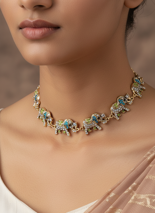 Crystal Elephant Statement Necklace | Multi-Color Animal Jewelry