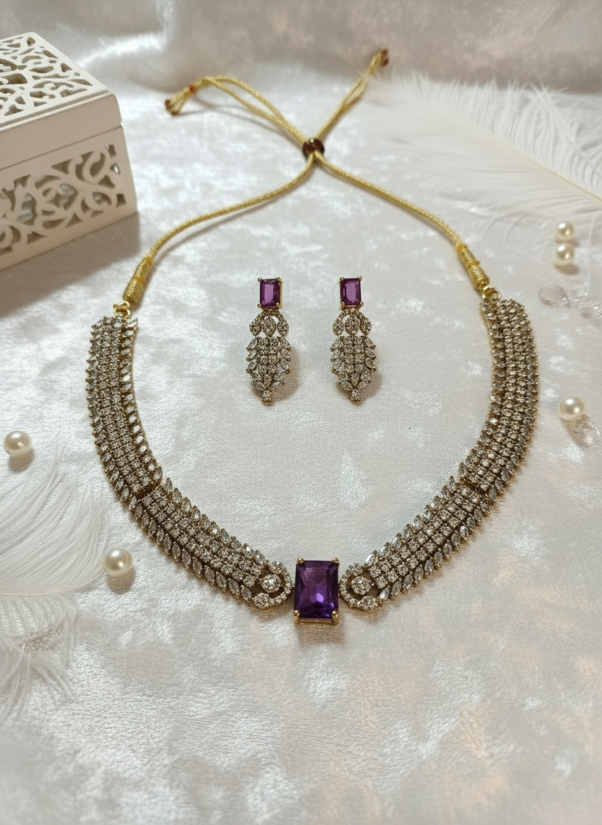 Luxury Ruby Pink CZ Tennis Necklace & Pave Crystal Set | Gold-Tone Festive Statement Jewelry