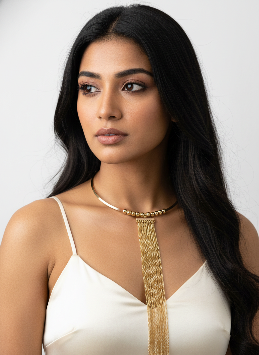 Anti-Tarnish Gold Tassel Choker Necklace | Waterproof Statement Jewelry
