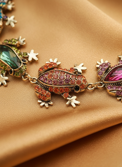 Multi-Color Crystal Frog Statement Necklace | Whimsical Animal Jewelry