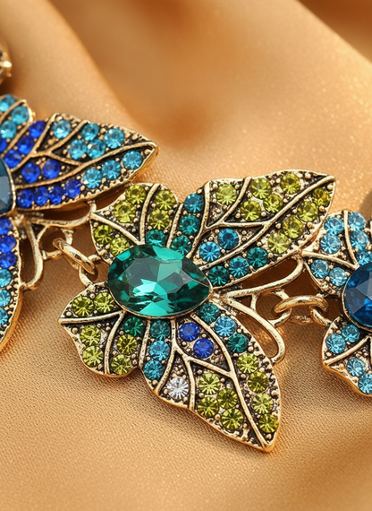 Vibrant Blue & Green Crystal Butterfly Choker Necklace